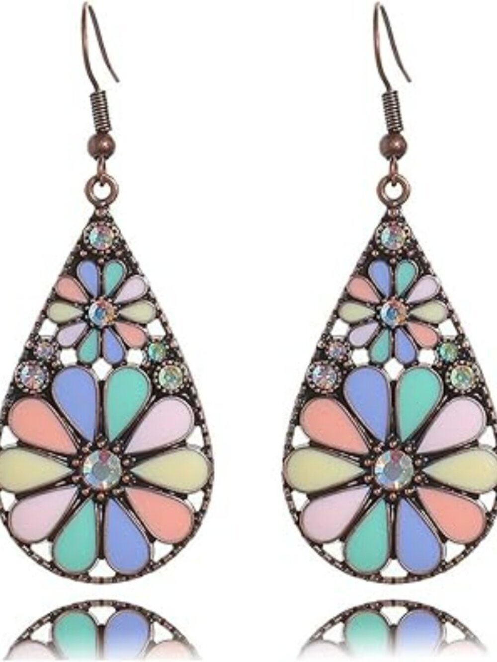 New Hippie or Boho Flower Teardrop Earrings Handmade Trendy Colorful Flower